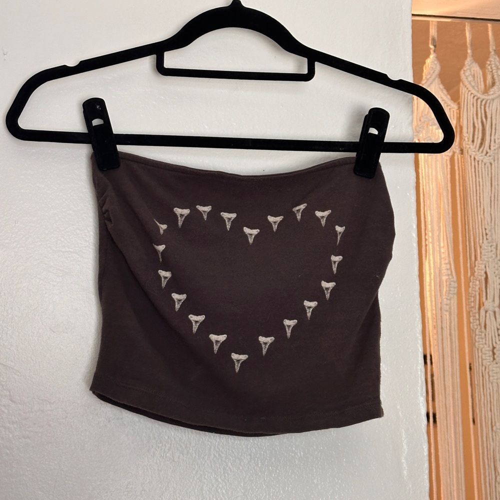 Garage Brown Tube Top with Metal Logo Plate